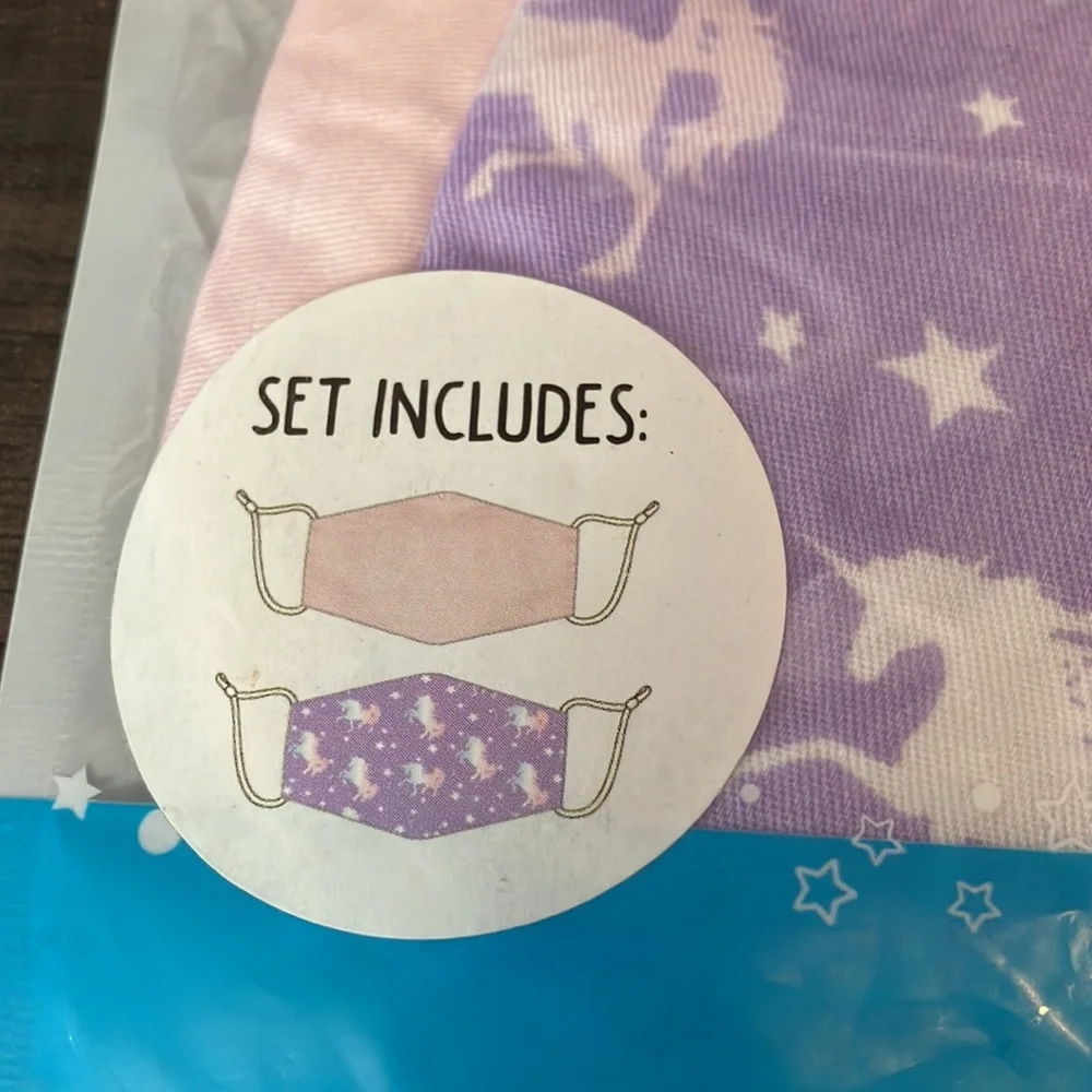 Unicorn Kids face masks NWT set of 2